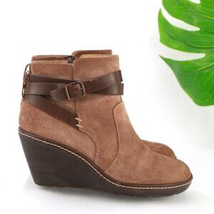 Sofft Womens Caralee Boot Size 9 Brown Suede Wedge Heel Bootie Ankle Strap Comfy